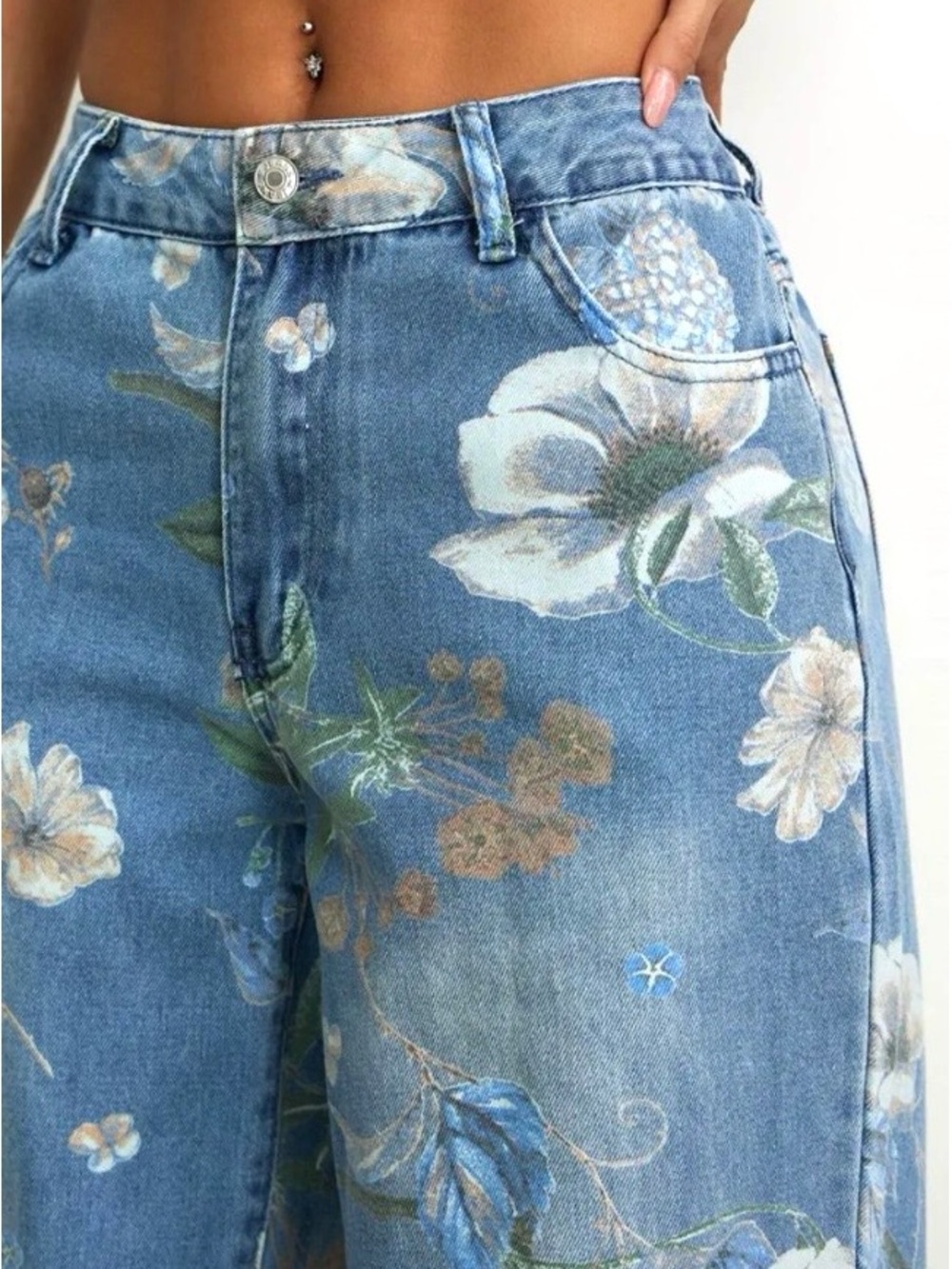 High-Rise Floral Print Women’s Jeans - Blue